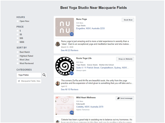 Best yoga studio listing in FB