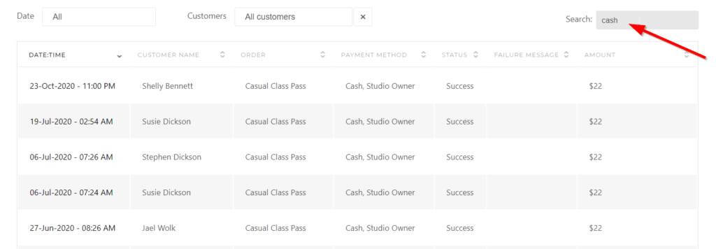 Cash Transactions Filter - KRIYA System