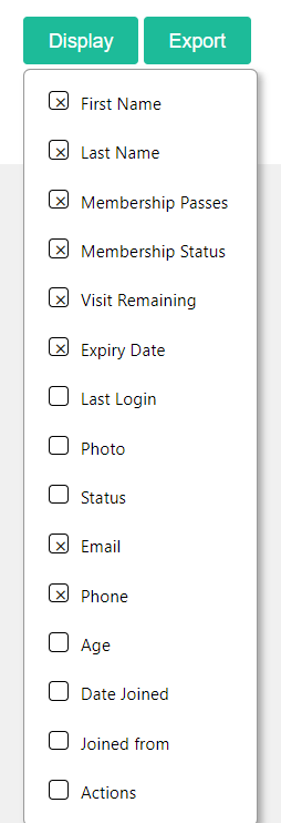 Customer Display Columns Filter