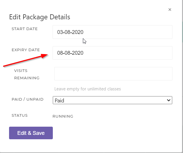 Edit Package Expiry Date - KRIYA Software