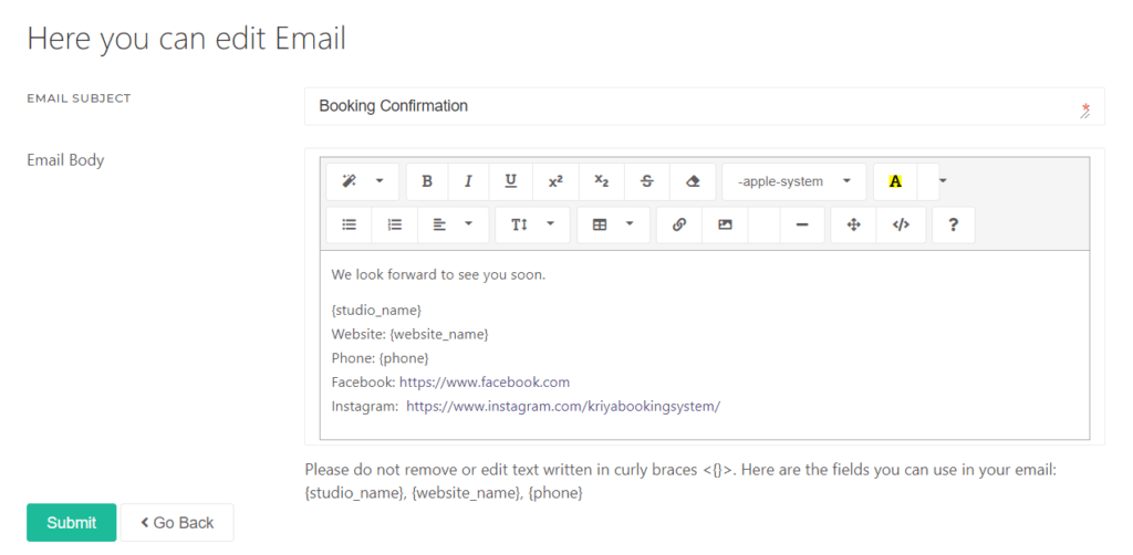 Editing the Bottom of the Booking Confirmation Email