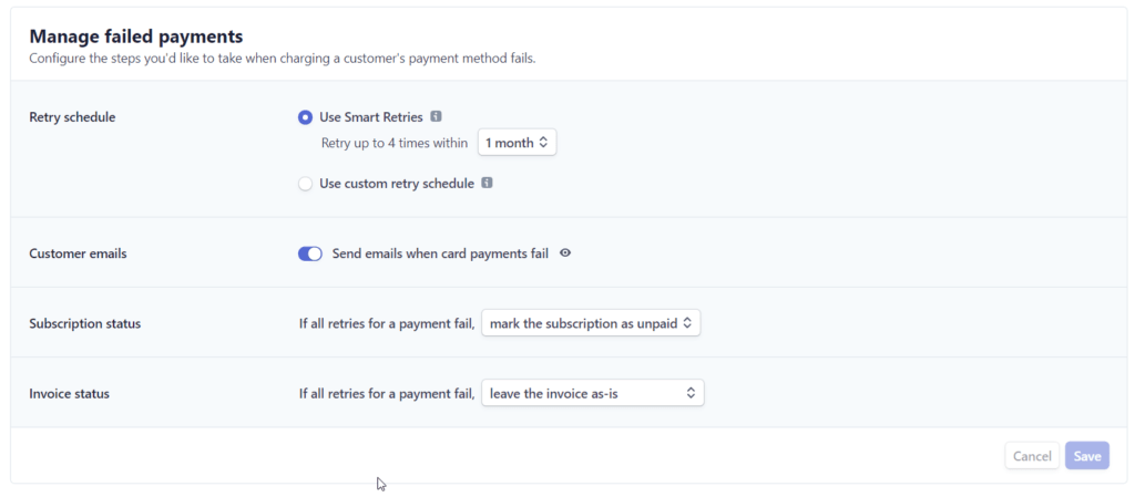 Failed Payments Subscriptions and emails Stripe