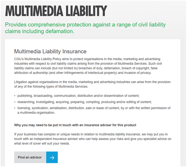 Multimedia liability insurance