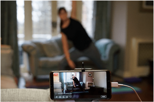 Online yoga class streamed through Zoom