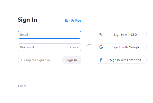 Signing in Zoom
