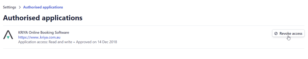 Stripe Settings Revoke Access to KRIYA Application