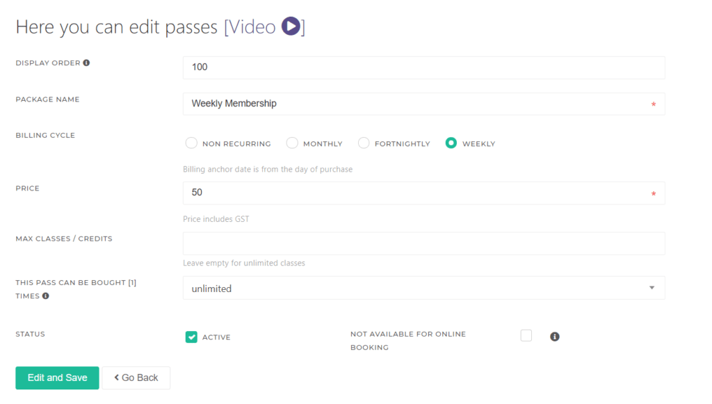 Weekly Recurring Pass on KRIYA