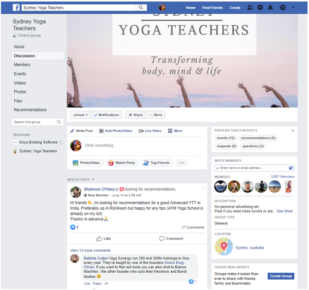 Yoga marketing at Facebook