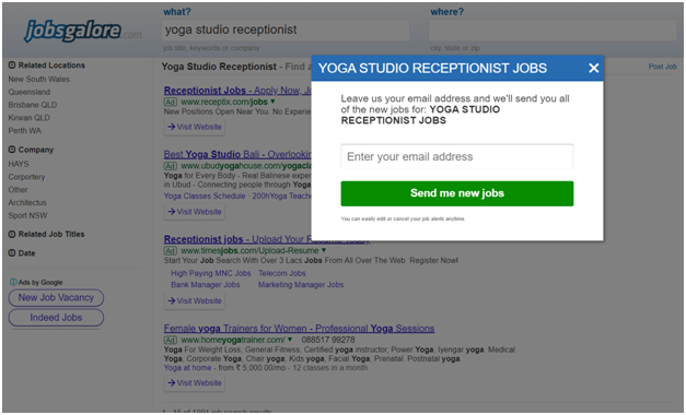 Yoga Studio Receptionists jobs Sydney