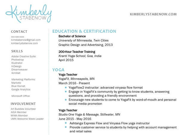 Yoga teacher resume sample