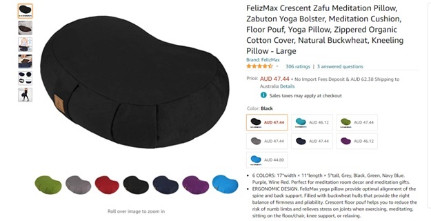 FelizMax Round Zafu Meditation Cushion, Zabuton Meditation Pillow, Yoga  Bolster/Pillow, Floor seat, Zippered Organic Cotton Cover, Natural  Buckwheat, Kneeling Pillow - 5 Colors and Large Black