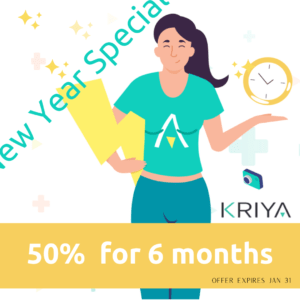 all kriya subscriptions at 50 percent off for 6 months until jan 31
